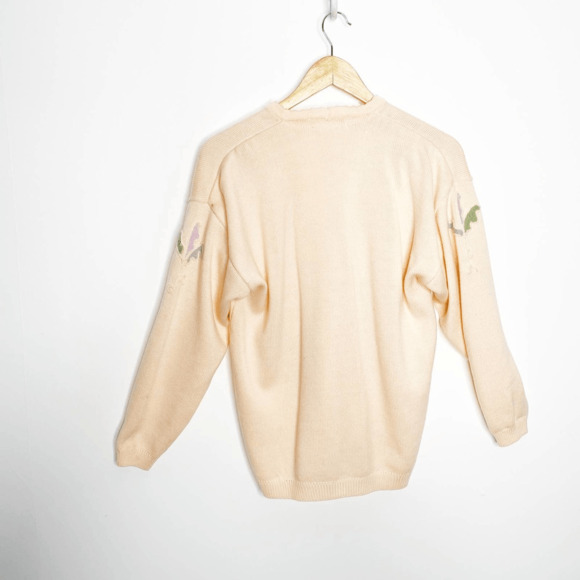 Vintage 80s Floral embroidered cardigan sweater orange pastel oversized M L - Picture 4 of 5